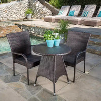 GDFStudio Nyanza Ensemble bistrot 3 pièces en osier d'extérieur avec trou pour parasol