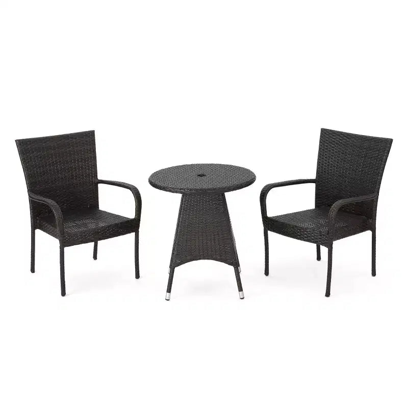 GDFStudio Nyanza Ensemble bistrot 3 pièces en osier d'extérieur avec trou pour parasol