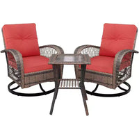 Ensemble de 3 chaises de patio pivotantes et basculantes avec 2 chaises pivotantes et basculantes à 360 degrés et une table en verre trempé, ensemble bistrot avec coussins épaissis