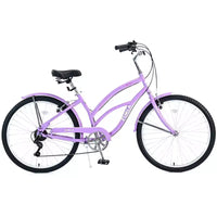 NAYSAYE Vélo de plage 7 vitesses 26 pouces, cadre en acier pour femme, pour des balades confortables, violet, 69,96*28,32*43,2