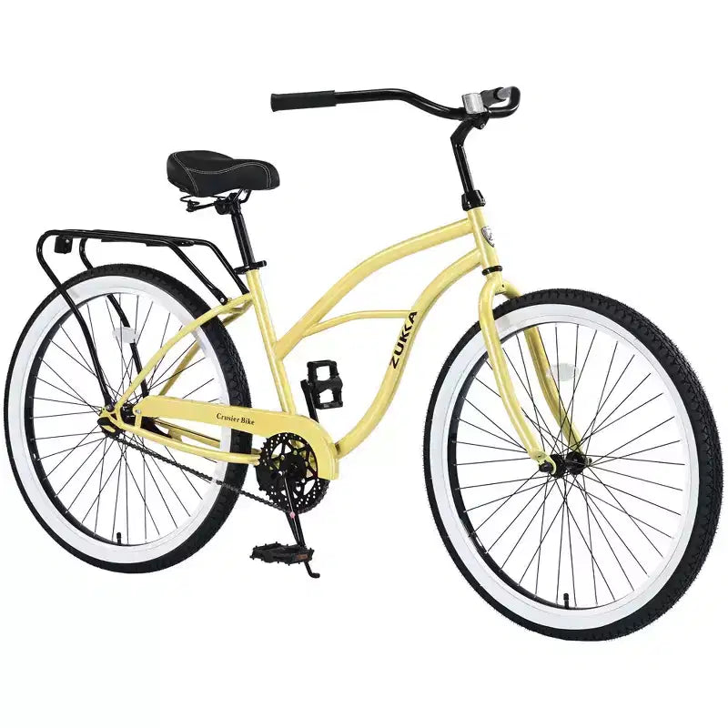 NAYSAYE Vélo de plage à vitesse unique 26 pouces pour femmes, cadre en acier, pour des balades décontractées, jaune, 69,29*25,98*39,37
