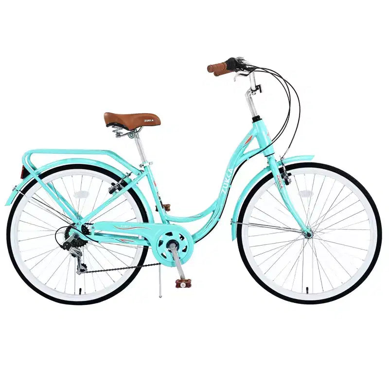 NAYSAYE Vélo 7 Vitesses, Cadre en Acier, pour Femmes Actives, Idéal pour les Trajets Quotidien et les Loisirs, Vert, 66.5*45.7*22.05