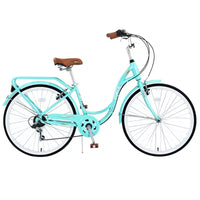 NAYSAYE Vélo 7 Vitesses, Cadre en Acier, pour Femmes Actives, Idéal pour les Trajets Quotidien et les Loisirs, Vert, 66.5*45.7*22.05