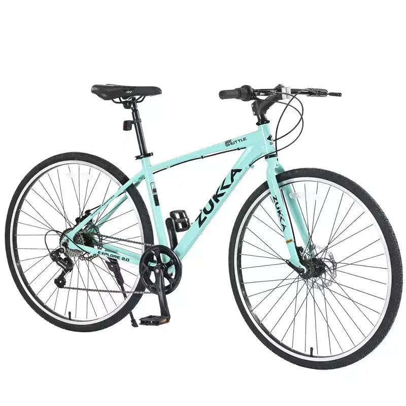 Vélo hybride NAYSAYE 7 vitesses à cadre en aluminium, doubles freins à disque pour les aventures urbaines, vert, 64,57*25,19*37,79