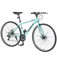 Vélo hybride NAYSAYE 7 vitesses à cadre en aluminium, doubles freins à disque pour les aventures urbaines, vert, 64,57*25,19*37,79