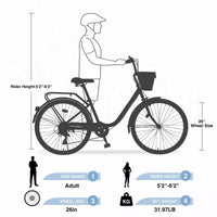 NAYSAYE Vélo de ville 7 vitesses avec panier, cadre en acier pour filles pour les trajets quotidiens et les loisirs, Bleu, 170*63*105