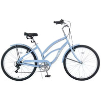 NAYSAYE Vélo 7 vitesses 26 pouces Beach Cruiser Cadre en acier pour femme pour des trajets confortables, Bleu clair, 69.96*28.32*43.2
