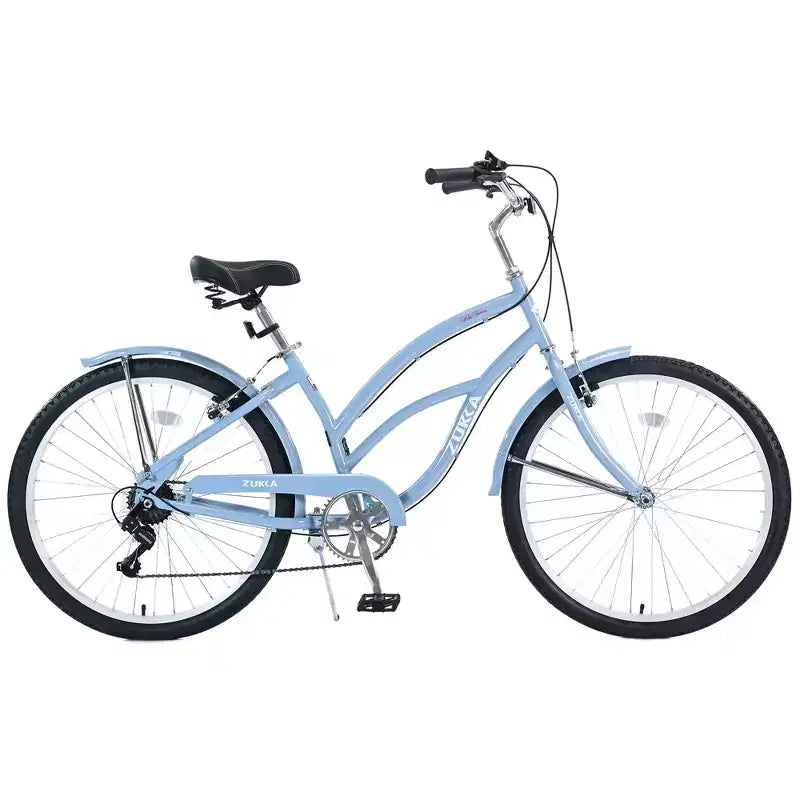 NAYSAYE Vélo 7 vitesses 26 pouces Beach Cruiser Cadre en acier pour femme pour des trajets confortables, Bleu clair, 69.96*28.32*43.2