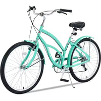 NAYSAYE Vélo de plage 26 pouces pour adultes, 7 vitesses, cadre en acier pour femmes, pour des promenades confortables, vert menthe, 69,6*28,5*40,5