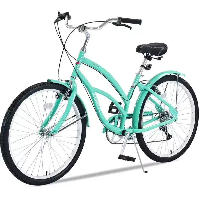 NAYSAYE Vélo de plage 26 pouces pour adultes, 7 vitesses, cadre en acier pour femmes, pour des promenades confortables, vert menthe, 69,6*28,5*40,5
