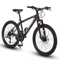 NAYSAYE Vélo VTT 24 Pouces, 21 Vitesses, Cadre en Acier pour Garçons et Filles, pour Aventures Tout-Terrain, Noir et Orange, 56,3 x 7,88 x 28,35