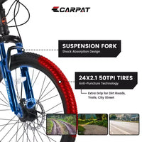 NAYSAYE Vélo VTT 24 Pouces, 21 Vitesses, Cadre en Acier pour Garçons et Filles, pour Aventures Tout-Terrain, Noir et Orange, 56,3 x 7,88 x 28,35