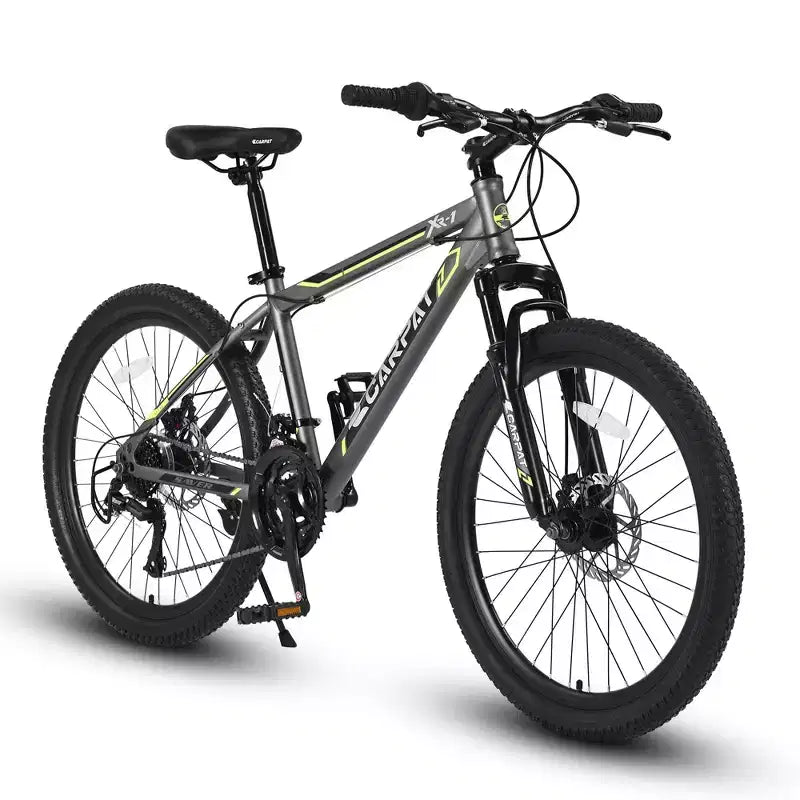 NAYSAYE Vélo VTT 24 Pouces 21 Vitesses Cadre en Acier pour Garçons et Filles pour Aventures Tout-Terrain, Gris, 56,3*7,88*28,35