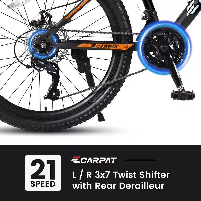 Vélo NAYSAYE 26 pouces tout terrain 21 vitesses à freins à disque mécaniques pour le tout terrain, orange, 71*25*39,3