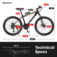 Vélo NAYSAYE 26 pouces tout terrain 21 vitesses à freins à disque mécaniques pour le tout terrain, orange, 71*25*39,3