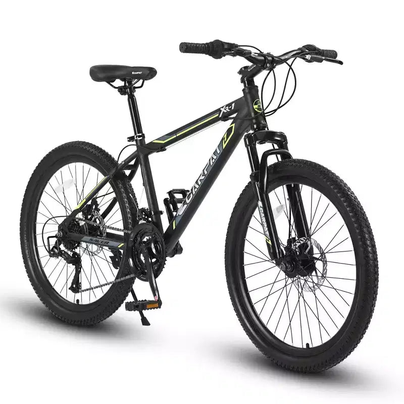 NAYSAYE Vélo VTT 24 Pouces, 21 Vitesses, Cadre en Acier pour Garçons et Filles pour Sentiers Hors Route, Noir et Vert, 56.3*7.88*28.35
