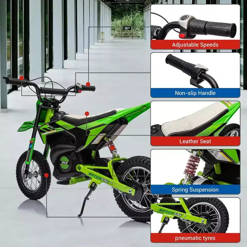 Moto électrique tout-terrain 24 V pour enfants Moteur 250 W Pneus gonflables Suspension métallique Vitesse max. 22 km/h Charge 63 kg pour les 6 ans et plus Jouet à piloter