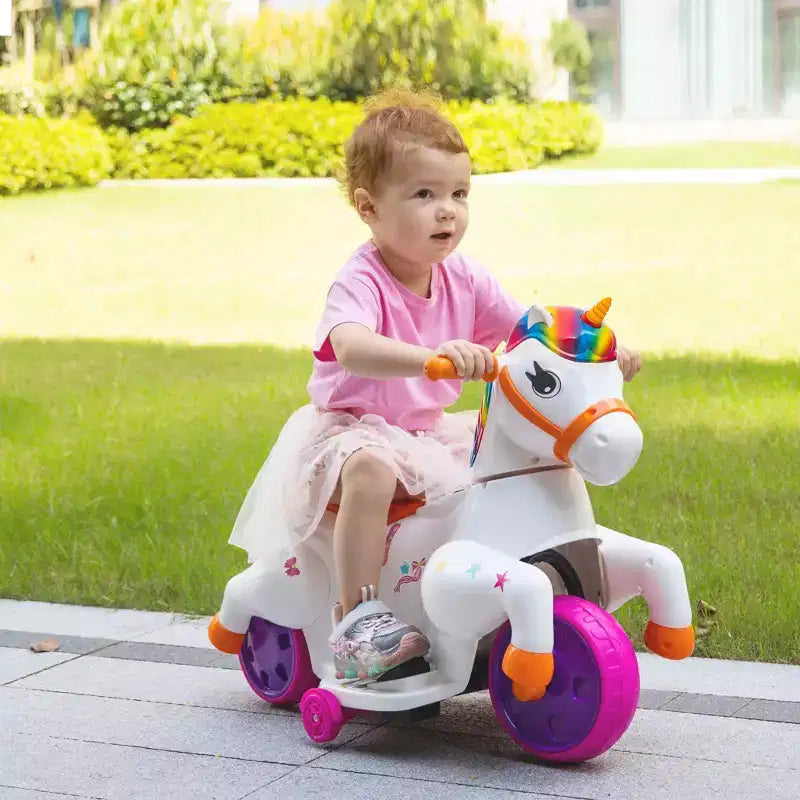 Sandinrayli Véhicule Électrique Licorne 6V pour Enfants, Tricycle à 3 Roues pour Tout-Petits, Coloré