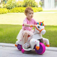 Sandinrayli Véhicule Électrique Licorne 6V pour Enfants, Tricycle à 3 Roues pour Tout-Petits, Coloré