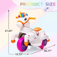 Sandinrayli Véhicule Électrique Licorne 6V pour Enfants, Tricycle à 3 Roues pour Tout-Petits, Coloré