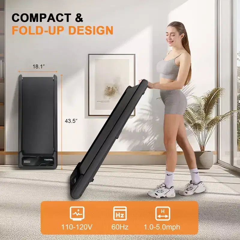 NAYSAYE Tapis roulant pliable portable sous le bureau, tapis de marche, accoudoirs amovibles, bande matelassée pour gym à domicile et bureau