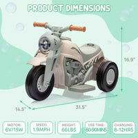 Moto électrique 6V pour enfants avec lumières LED et musique, pédale, marche avant/arrière, supporte jusqu'à 30 kg, pour les 3 ans et plus (solution à bulles non incluse)