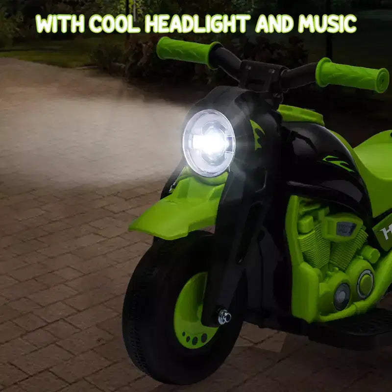 Moto électrique 6V pour enfants avec lumières LED et musique, pédale, marche avant/arrière, supporte jusqu'à 30 kg, pour les 3 ans et plus (solution à bulles non incluse)