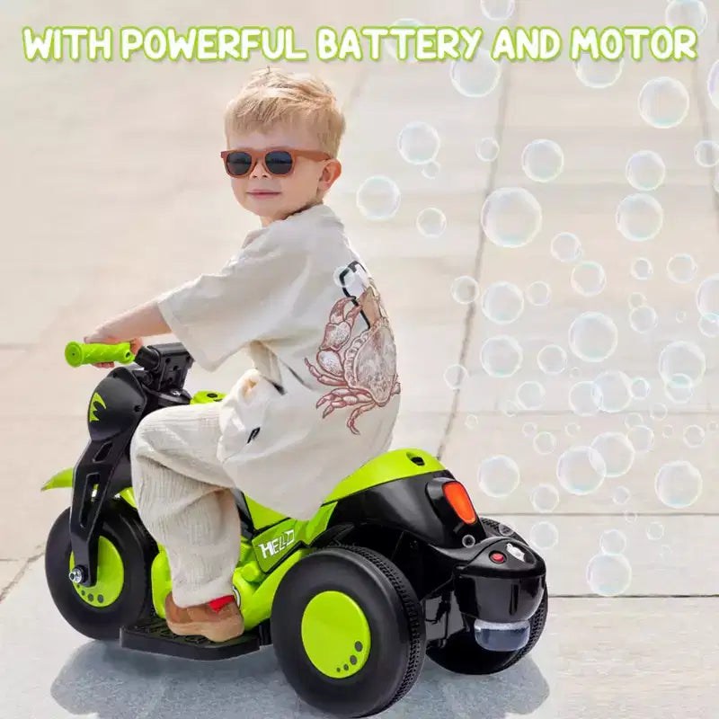 Moto électrique 6V pour enfants avec lumières LED et musique, pédale, marche avant/arrière, supporte jusqu'à 30 kg, pour les 3 ans et plus (solution à bulles non incluse)
