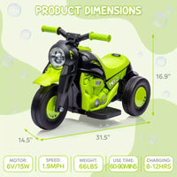 Moto électrique 6V pour enfants avec lumières LED et musique, pédale, marche avant/arrière, supporte jusqu'à 30 kg, pour les 3 ans et plus (solution à bulles non incluse)