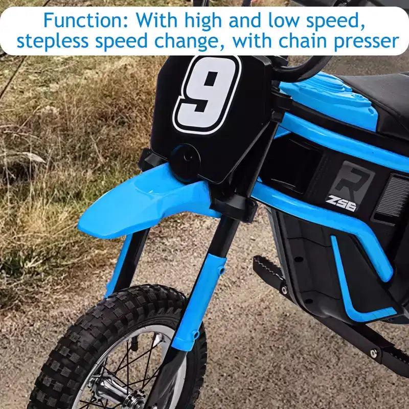Mini-moto électrique tout-terrain 24V pour enfants, moteur 350W, 3 vitesses (8-23 km/h), suspension hydraulique, capacité de 61 kg pour les 8-12 ans, autonomie de 90 min