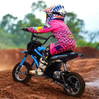 Mini-moto électrique tout-terrain 24V pour enfants, moteur 350W, 3 vitesses (8-23 km/h), suspension hydraulique, capacité de 61 kg pour les 8-12 ans, autonomie de 90 min