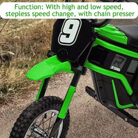 Mini-moto électrique tout-terrain 24V pour enfants, moteur 350W, 3 vitesses (8-23 km/h), suspension hydraulique, capacité de 61 kg pour les 8-12 ans, autonomie de 90 min