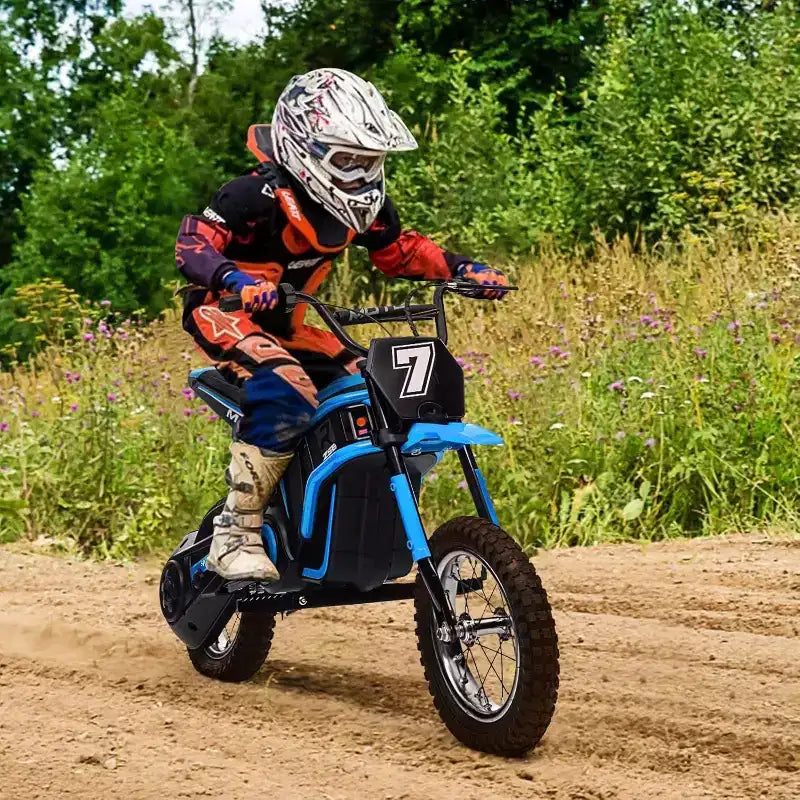 Mini-moto électrique tout-terrain 24V pour enfants, moteur 350W, 3 vitesses (8-23 km/h), suspension hydraulique, capacité de 61 kg pour les 8-12 ans, autonomie de 90 min