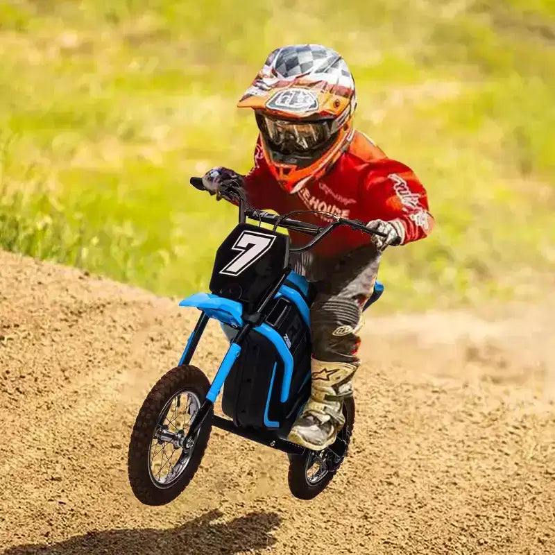Mini-moto électrique tout-terrain 24V pour enfants, moteur 350W, 3 vitesses (8-23 km/h), suspension hydraulique, capacité de 61 kg pour les 8-12 ans, autonomie de 90 min