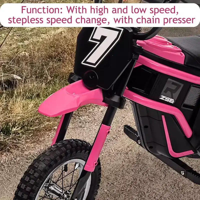 Mini-moto électrique tout-terrain 24V pour enfants, moteur 350W, 3 vitesses (8-23 km/h), suspension hydraulique, capacité de 61 kg pour les 8-12 ans, autonomie de 90 min
