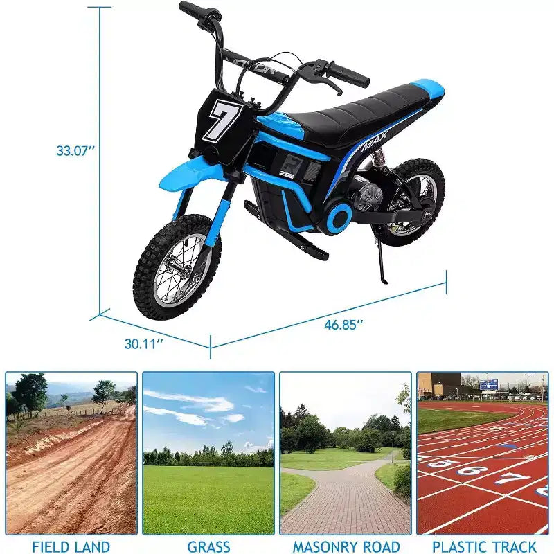 Mini-moto électrique tout-terrain 24V pour enfants, moteur 350W, 3 vitesses (8-23 km/h), suspension hydraulique, capacité de 61 kg pour les 8-12 ans, autonomie de 90 min