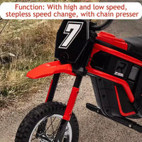 Mini-moto électrique tout-terrain 24V pour enfants, moteur 350W, 3 vitesses (8-23 km/h), suspension hydraulique, capacité de 61 kg pour les 8-12 ans, autonomie de 90 min