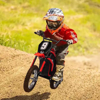 Mini-moto électrique tout-terrain 24V pour enfants, moteur 350W, 3 vitesses (8-23 km/h), suspension hydraulique, capacité de 61 kg pour les 8-12 ans, autonomie de 90 min