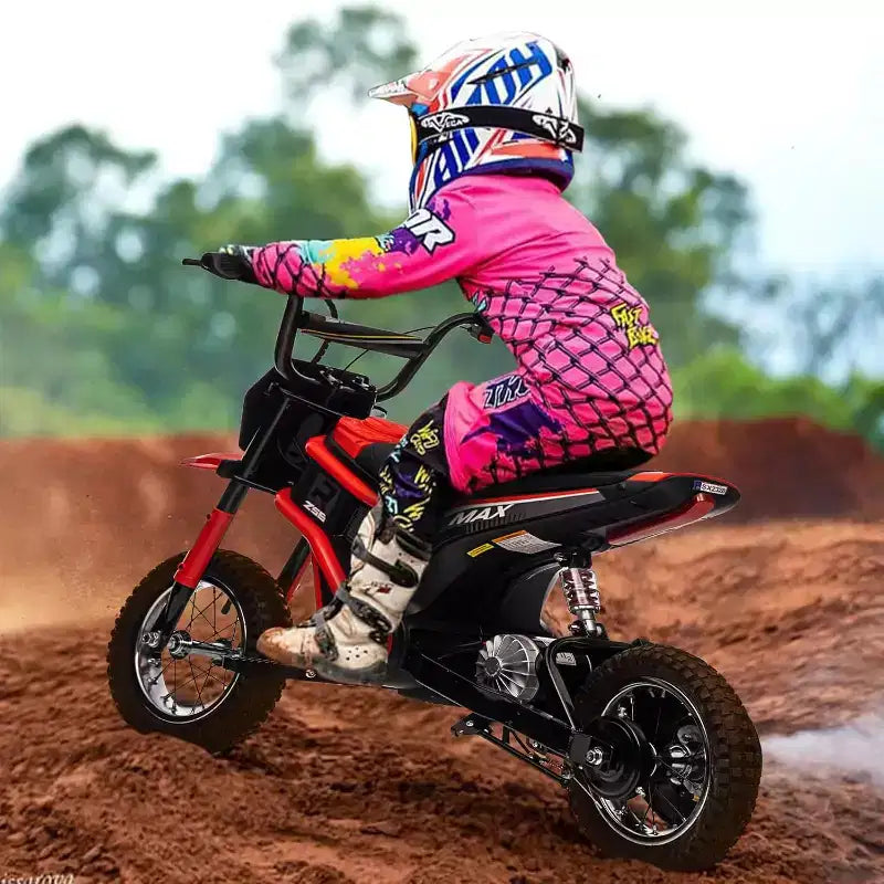 Mini-moto électrique tout-terrain 24V pour enfants, moteur 350W, 3 vitesses (8-23 km/h), suspension hydraulique, capacité de 61 kg pour les 8-12 ans, autonomie de 90 min