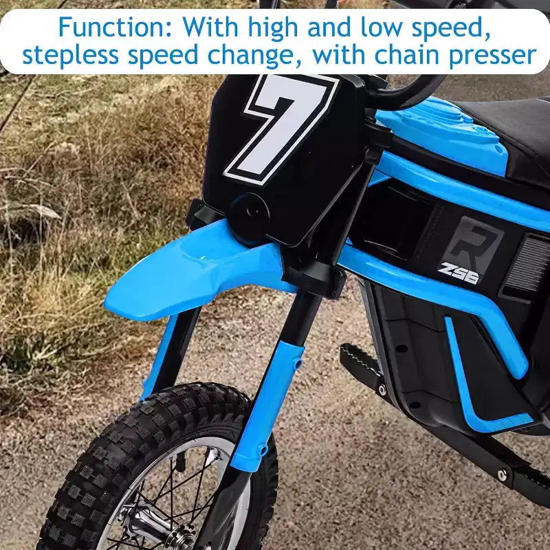 Mini-moto électrique tout-terrain 24V pour enfants, moteur 350W, 3 vitesses (8-23 km/h), suspension hydraulique, capacité de 61 kg pour les 8-12 ans, autonomie de 90 min
