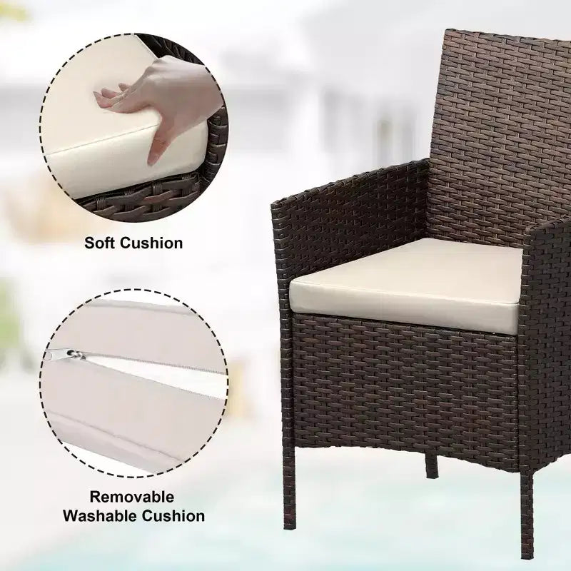 Ensemble de patio 3 pièces avec rotin PE Salon de conversation d'extérieur pour véranda, 2 chaises et table basse Ensemble de meubles de balcon et bistro