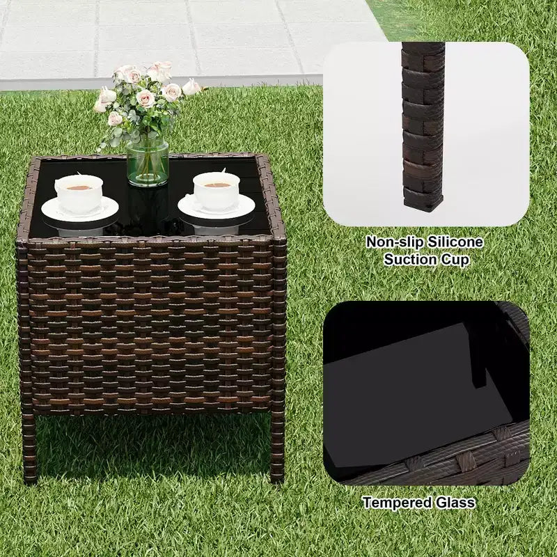 Ensemble de patio 3 pièces avec rotin PE Salon de conversation d'extérieur pour véranda, 2 chaises et table basse Ensemble de meubles de balcon et bistro