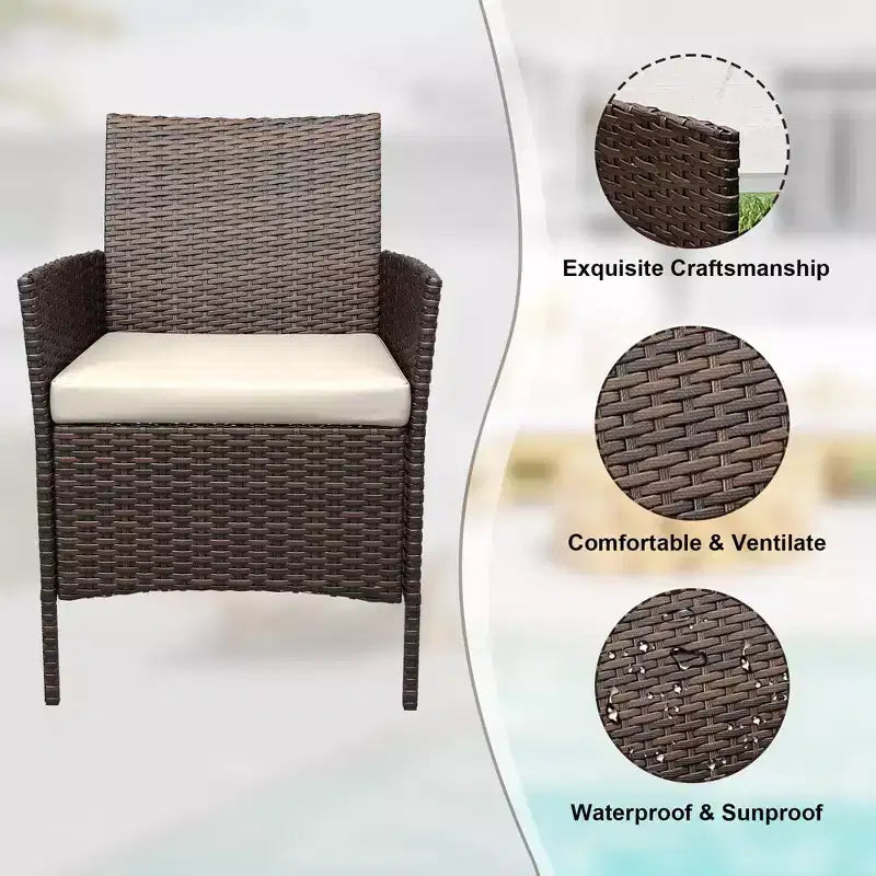 Ensemble de patio 3 pièces avec rotin PE Salon de conversation d'extérieur pour véranda, 2 chaises et table basse Ensemble de meubles de balcon et bistro