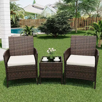 Ensemble de patio 3 pièces avec rotin PE Salon de conversation d'extérieur pour véranda, 2 chaises et table basse Ensemble de meubles de balcon et bistro