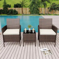 Ensemble de patio 3 pièces avec rotin PE Salon de conversation d'extérieur pour véranda, 2 chaises et table basse Ensemble de meubles de balcon et bistro