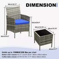 Ensemble de patio 3 pièces avec rotin PE Salon de conversation d'extérieur pour véranda, 2 chaises et table basse Ensemble de meubles de balcon et bistro