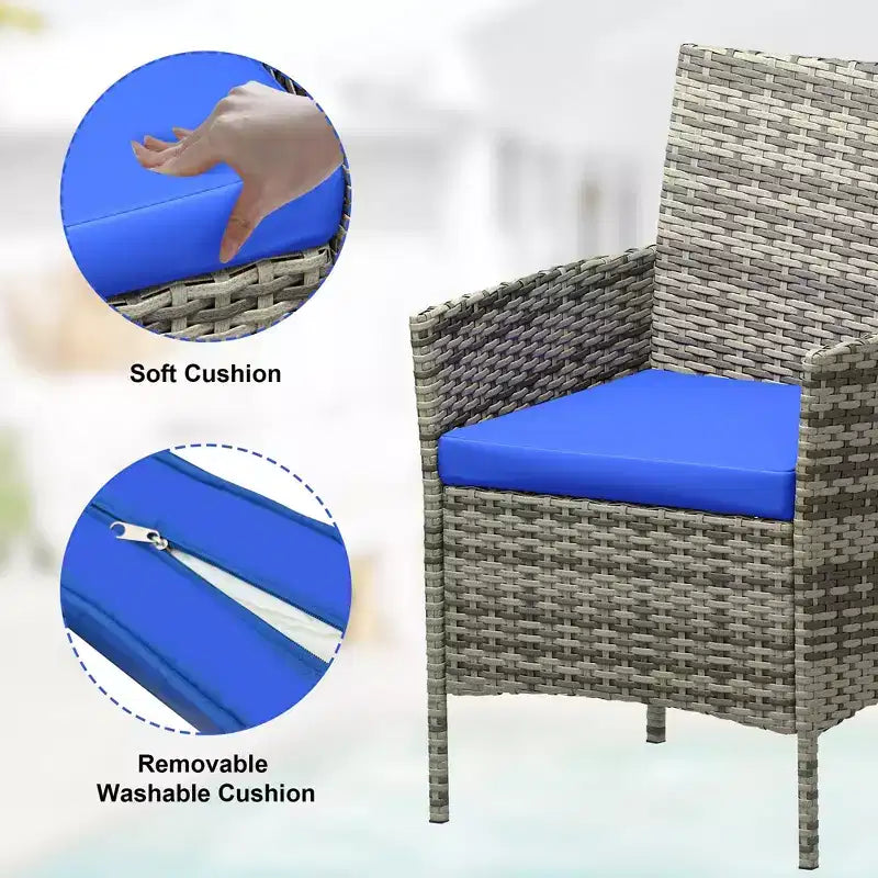 Ensemble de patio 3 pièces avec rotin PE Salon de conversation d'extérieur pour véranda, 2 chaises et table basse Ensemble de meubles de balcon et bistro
