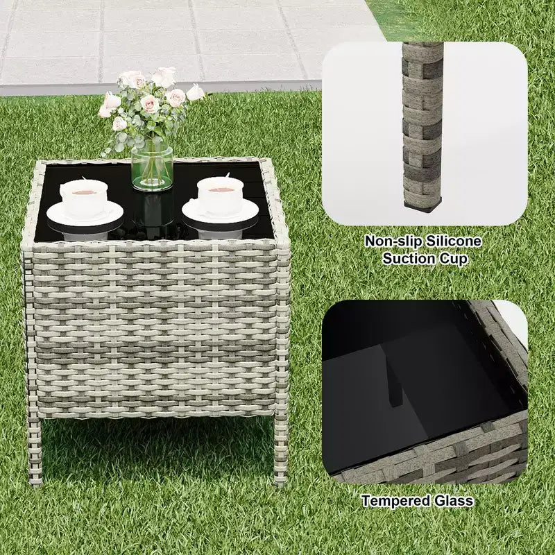Ensemble de patio 3 pièces avec rotin PE Salon de conversation d'extérieur pour véranda, 2 chaises et table basse Ensemble de meubles de balcon et bistro
