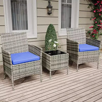 Ensemble de patio 3 pièces avec rotin PE Salon de conversation d'extérieur pour véranda, 2 chaises et table basse Ensemble de meubles de balcon et bistro