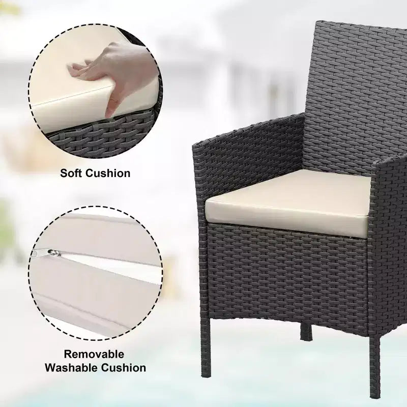 Ensemble de patio 3 pièces avec rotin PE Salon de conversation d'extérieur pour véranda, 2 chaises et table basse Ensemble de meubles de balcon et bistro